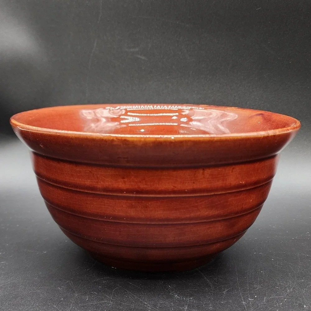 Mar-Crest Brown Stoneware Ribbed Bowl Vintage MCM Kitchen Farmhouse Rustic Decor